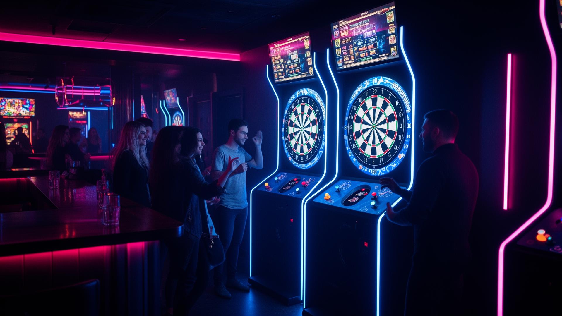 Friends playing interactive darts at Freeze Banbury